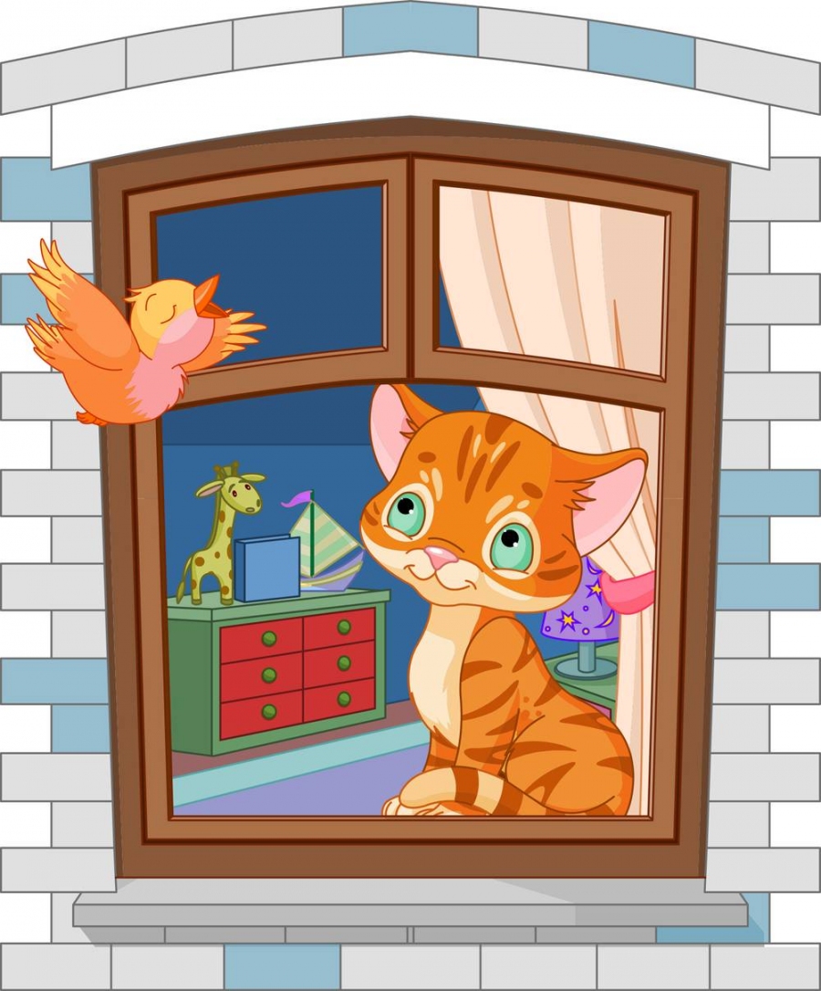 Мультяшный кот на окно